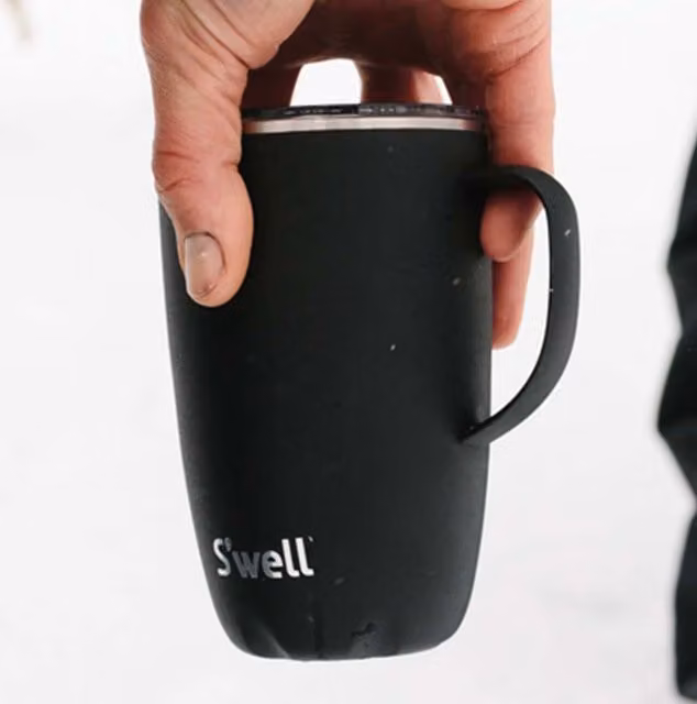S'well Onyx Stainless Steel Mug with Lid and Handle, Black, 350ml
