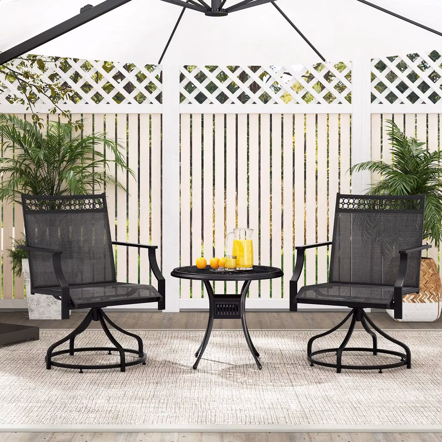 Costway Set of 2 Grey Swivel Patio Dining Chairs with Armrests and Textilene Fabric – 2