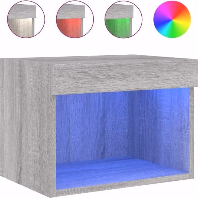 Berkfield Home Wall-mounted Bedside Cabinet with Integrated LED Lights in Grey Sonoma