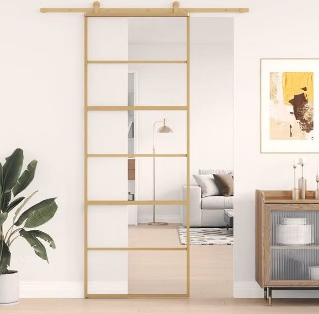 Berkfield Home Modern Sliding Door in Gold with Clear ESG Glass and Aluminium, W: 76 cm, H: 205 cm