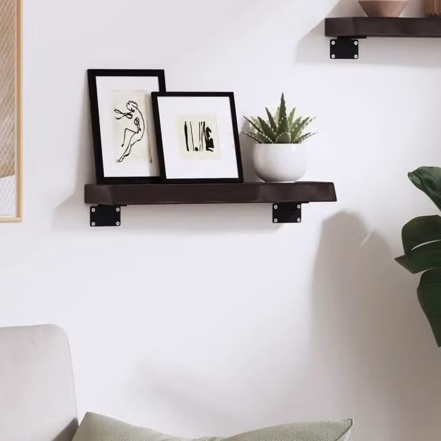 Berkfield Home Wall Mounted Rustic Oak Shelf, Dark Grey, W: 40 cm, D: 10 cm, H: 4 cm