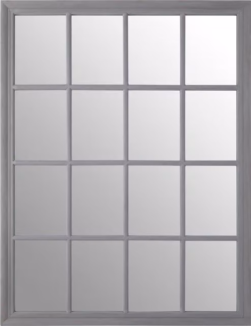 Orsina Grey Rectangular Wood Wall Mirror with 16 Panels and Hanging Hooks, W: 130 cm, H: 100 cm – 1