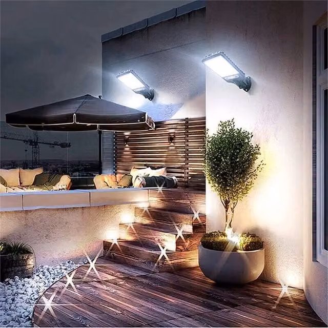 SPETLEK 4-Piece Set of 6000W LED Solar PIR Motion Sensor Wall Lights with Remote Control in Black – 1