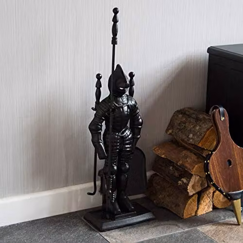 Fire Vida Knight Soldier 4 Piece Metal Fireplace Companion Set in Black – 2