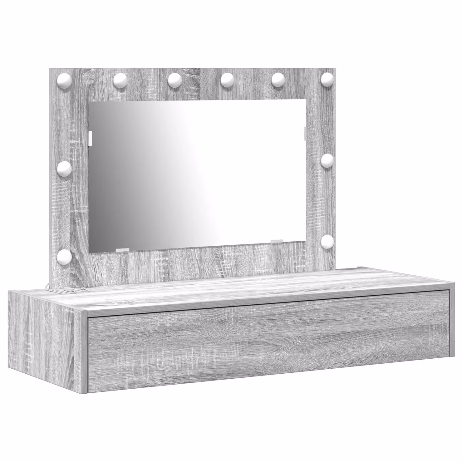 Berkfield Home Wall Hanging Dressing Table with Hollywood LED Lights in Grey Sonoma, W: 100 cm, H: 70 cm, D: 40 cm – 2
