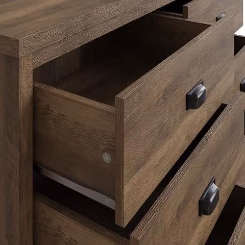 GFW Boston Wide 6 Drawer Chest of Drawers in Grey and Brown Oak Effect Finish – 3