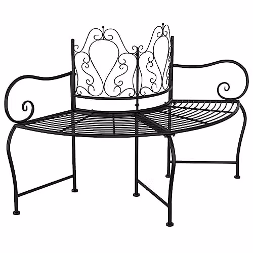 vidaXL Black Steel Tree Bench with 150 cm Diameter