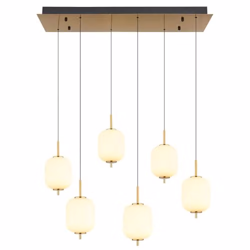 Globo Lighting Height-Adjustable LED Pendant Lamp with 6 Opal Glass Bulbs in Brass and Black, W/D/H: 80.5 x 80.5 x 220 cm