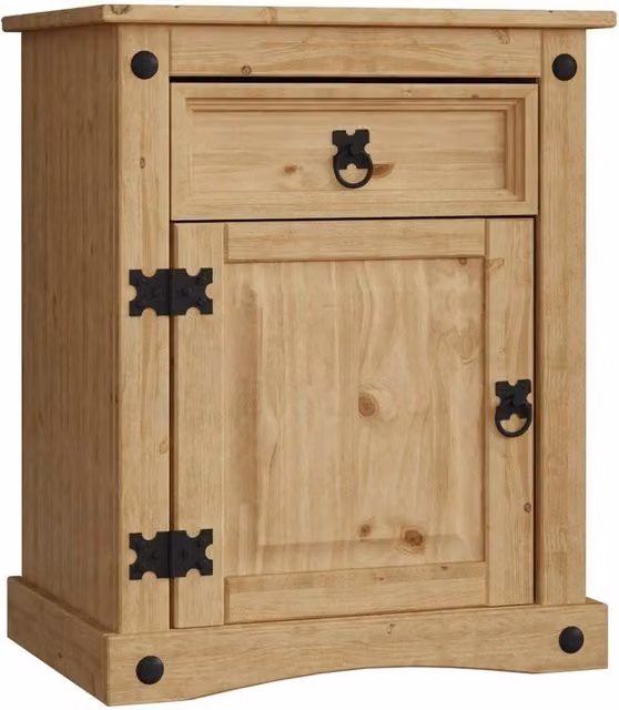 KORVIXA Brown Rustic Wood Bedside Cabinet with 1 Drawer and 1 Door – 1