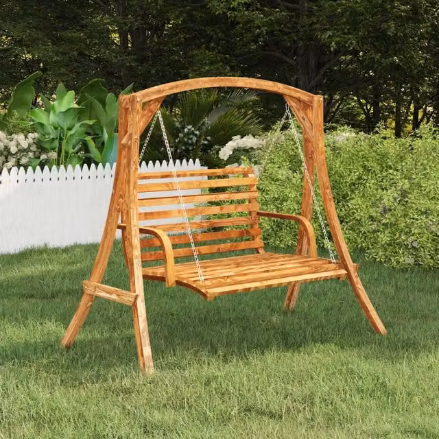 Berkfield Home Swing Frame Solid Bent Wood in Brown Teak Finish