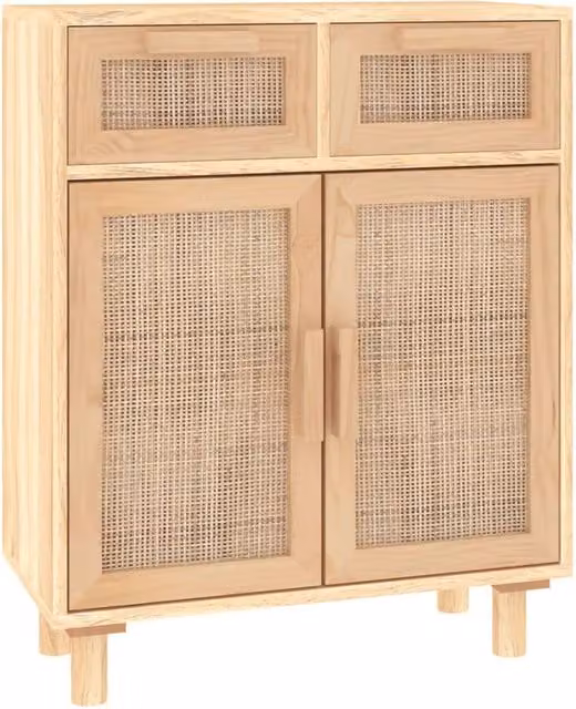 Berkfield Home Brown Sideboard in Solid Pine and Natural Rattan, W/D/H: 60 x 30 x 75 cm – 1