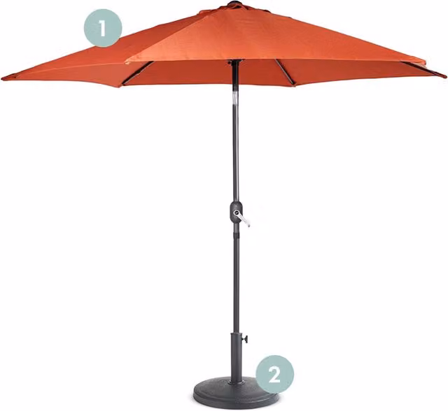 VonHaus 2.7m Parasol and Base Set in Orange and Black with UPF 50+ Protection