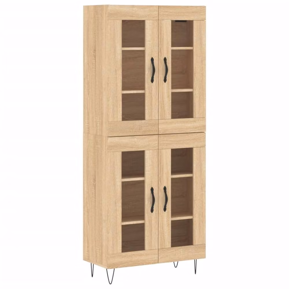 Berkfield Home Sonoma Oak Highboard in Beige with Glass Doors, W/D/H: 69.5 x 34 x 180 cm – 3