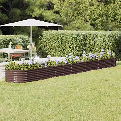 vidaXL Brown Galvanised Steel Raised Bed for Vegetable, Herb or Ornamental Gardens, W/D/H: 512 x 80 x 36 cm – 2