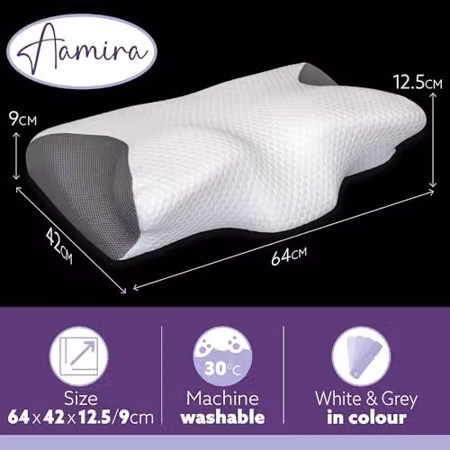 Aamira Orthopedic Memory Foam Cervical Neck Support Pillow with Removable Viscose Cover, White, W/D/H: 64 x 42 x 12.5 cm – 3