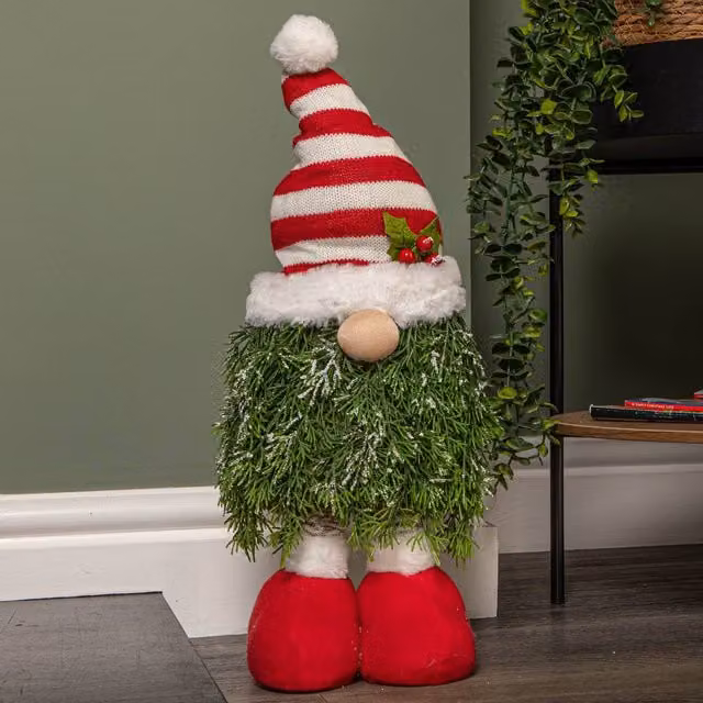 Samuel Alexander Red and White Christmas Tree Standing Gonk with Striped Hat and Extendable Legs, Height: 76 cm – 1