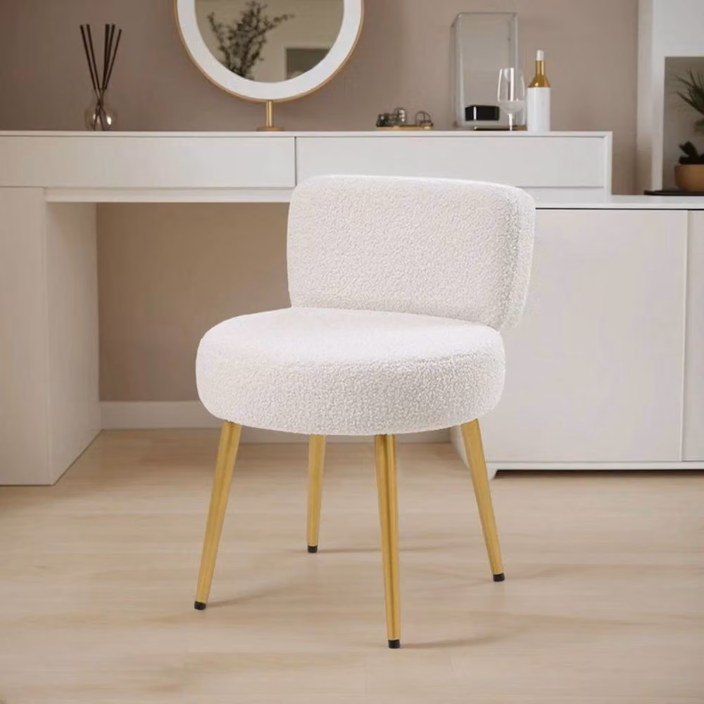 KORVIXA Soft Bouclé Makeup Vanity Chair with Backrest in White, Width: 100 cm – 3