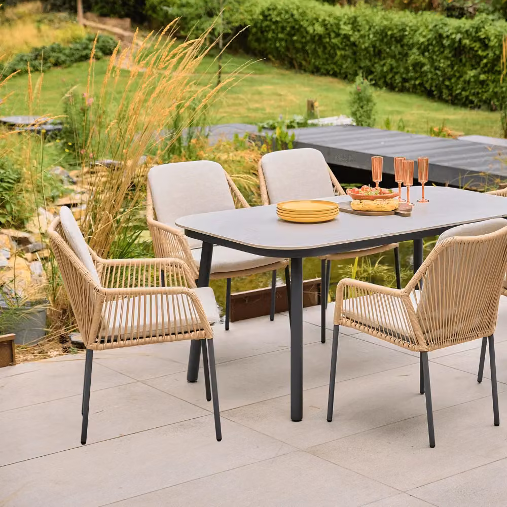 Leisure Grow Olivia 6 Seat Rectangular Dining Set in Beige