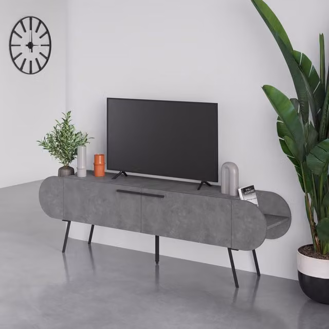 FWStyle Modern 2 Door Capsule Design TV Unit in Retro Grey