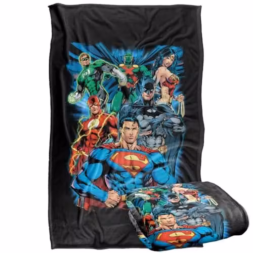 LOGOVISION Justice League Is Served Super Soft Silky Touch Fleece Throw Blanket, Multicolour, W: 91.44 cm x L: 147 cm