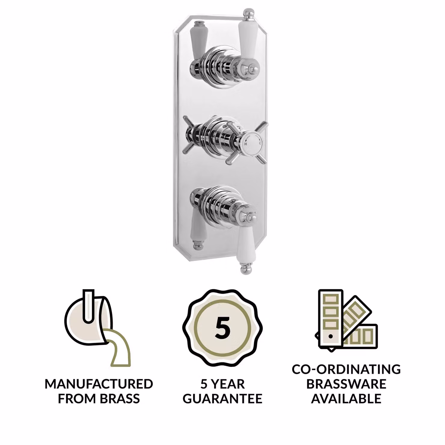 Balterley Traditional Concealed Triple Thermostatic Shower Valve with 2 Outlets in Silver and Chrome – 2
