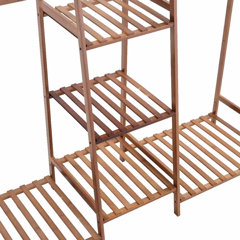 NESTLUNE Large Bamboo Ladder Hanging Clothes Rail Garment Rack in Brown – 4