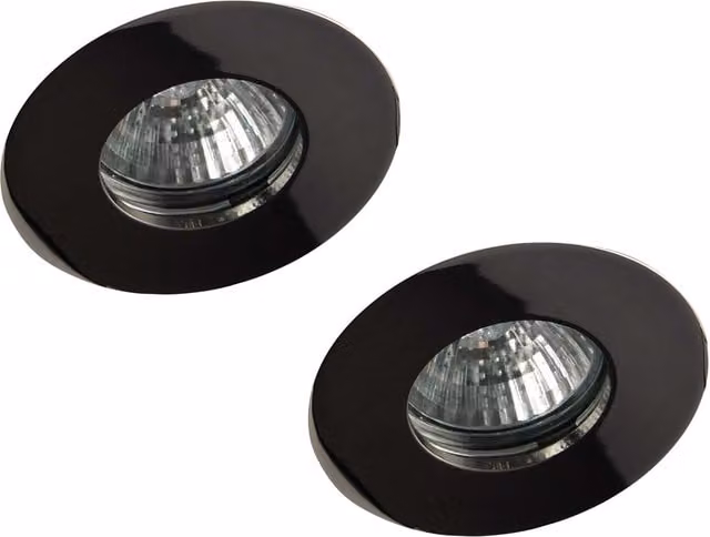 Litecraft 2 Pack of Fixed Recessed IP65 Fire Rated LED Downlights in Black Chrome