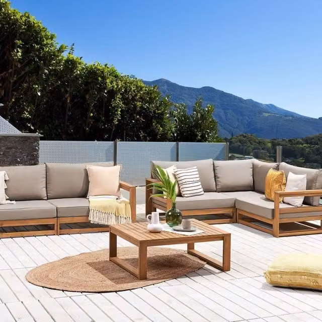 Wyld and Coco Acacia Modular 4-Seater Set with Coffee Table in Light Brown – 1