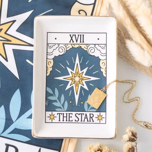 KDMK Star Vintage Tarot Ceramic Trinket Tray in White and Gold