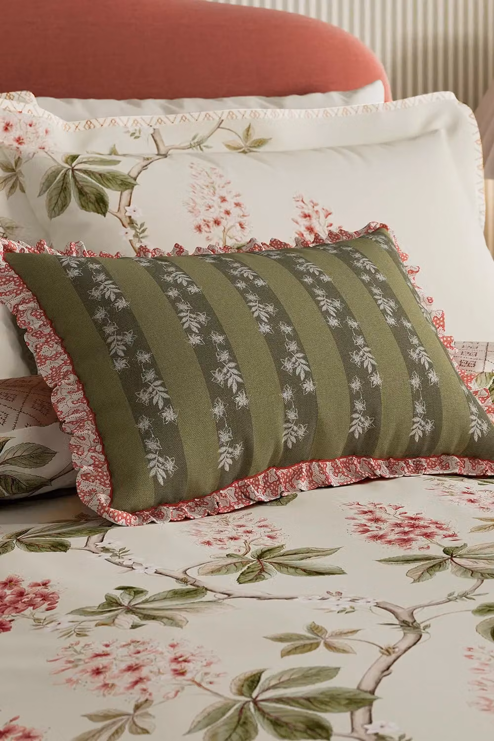 Sanderson Striped Cotton Rectangular Cushion in Pink and Green, W: 60 cm, H: 40 cm – 2