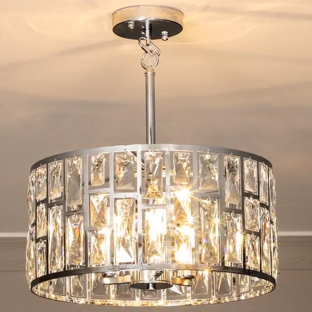 HOMCOM Modern 3-Light Crystal Chandelier in Silver