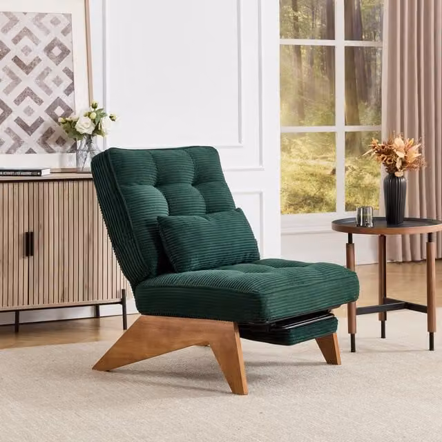 Aosom Emerald Reclining Accent Chair with Foldable Ottoman and Lumbar Pillow, W/D/H: 73 x 127 x 90 cm – 1