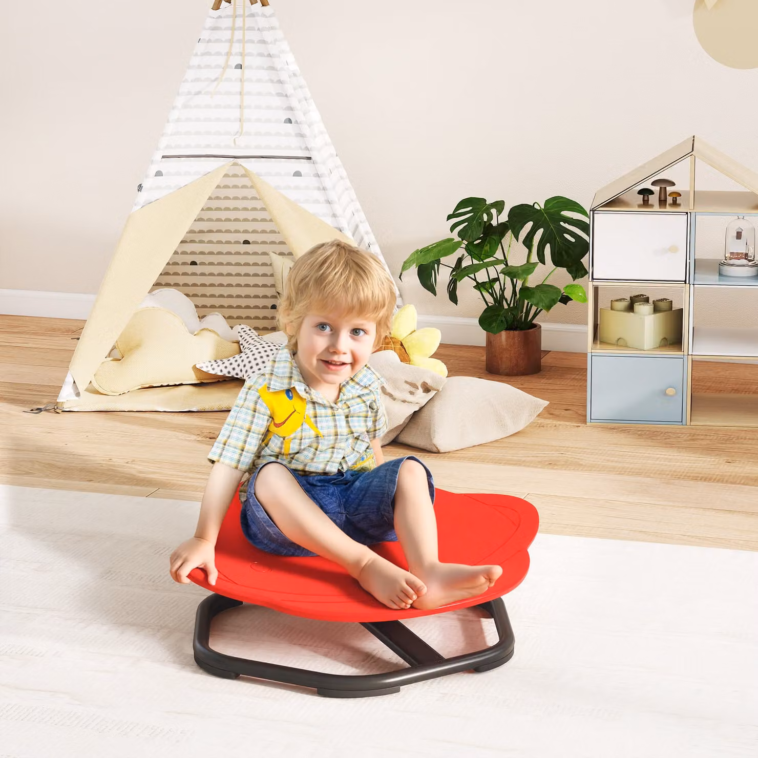 AIYAPLAY Planet-Shaped Kids Swivel Chair for Sensory Balance and Coordination Training, Red – 2