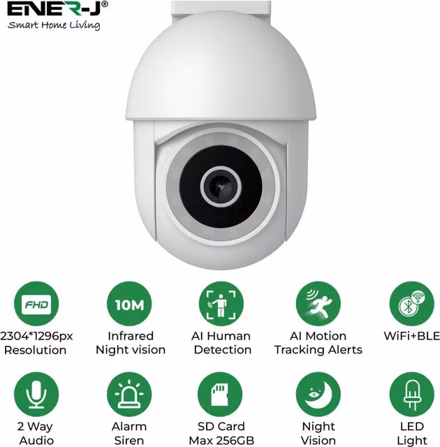 EnerJ Smart White IP65 Outdoor WiFi Dome IP Camera