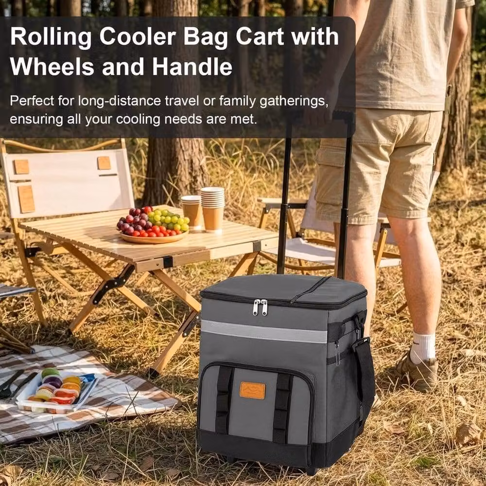EONLION Grey 35L Portable Insulated Tot Rolling Cooler Bag with Wheels – 3