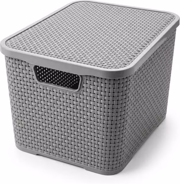 Storm Trading Group Rattan Style Storage Basket with Lid, Grey