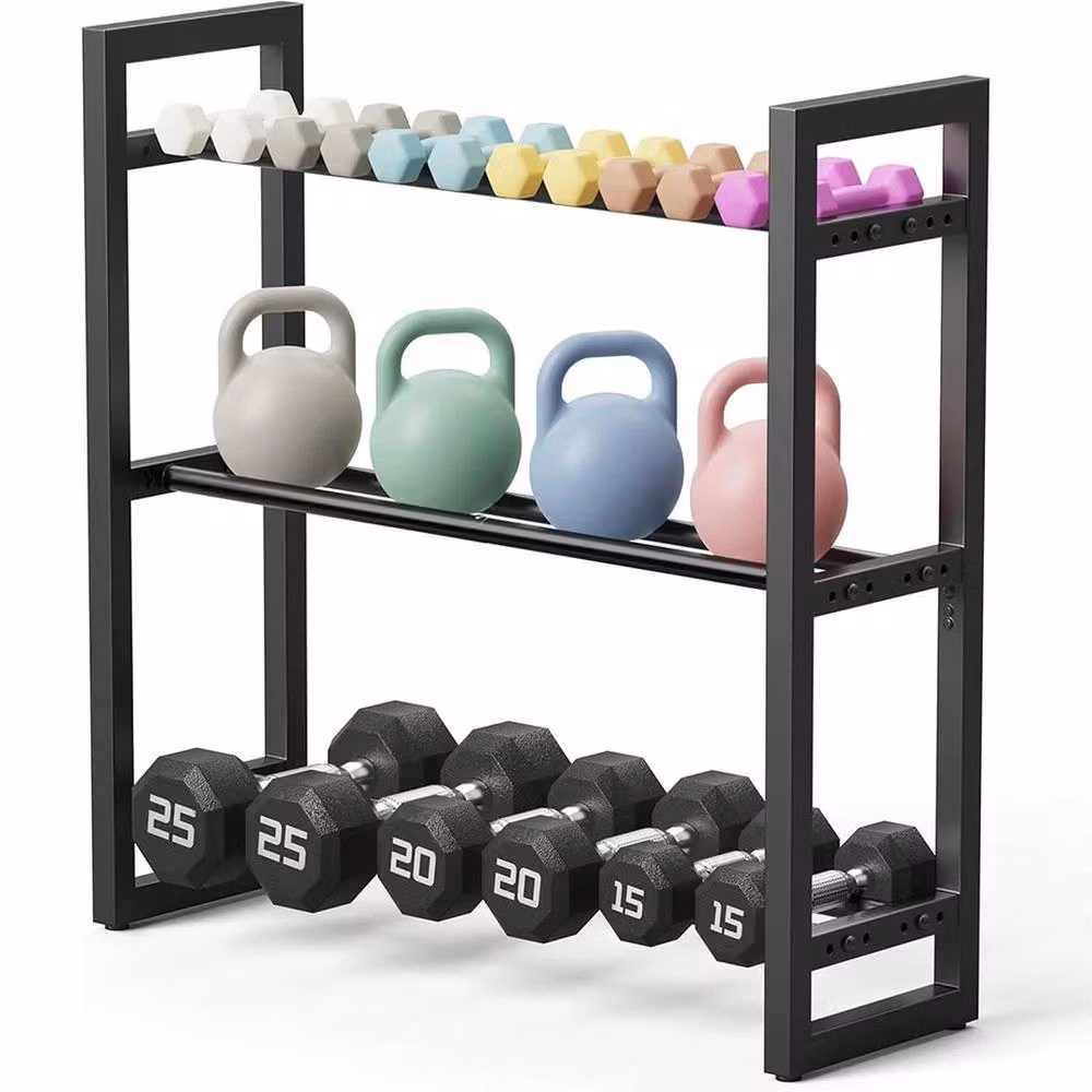 VOGREX Heavy Duty Metal 3-Tier Adjustable Dumbbell Storage Rack in Black – 3