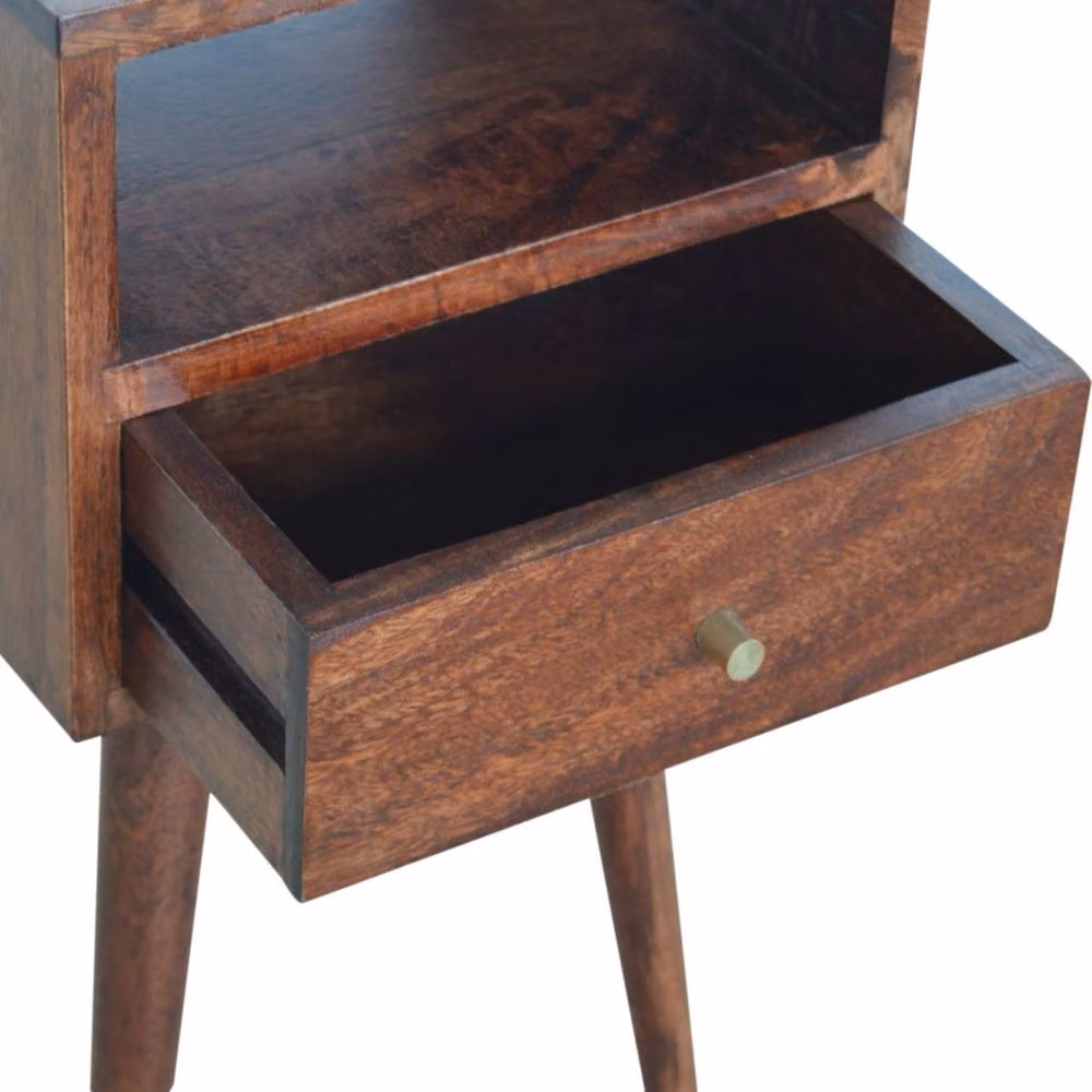 Wyld Haus Kood Mini Cherry Mango Wood Bedside Table with Drawer and Open Shelf in Brown – 5
