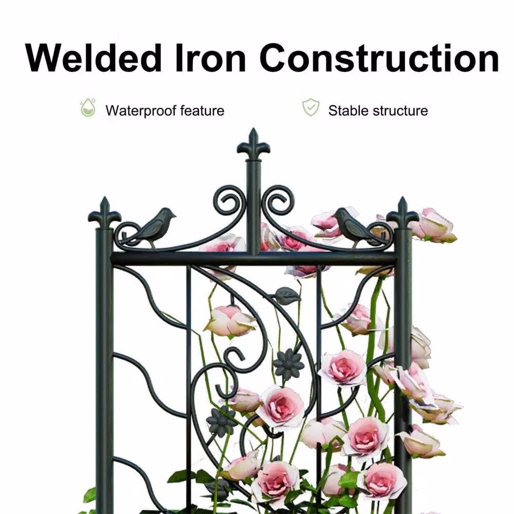 FLAVORA Extra Tall Metal Pipe Garden Trellis Climbing Plant Support in Black, H: 195 cm x W: 50 cm – 4