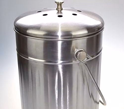 KitchenCraft Stainless Steel Compost Bin in Silver with Odour Filter and Flip Lid, 5 Litres – 2