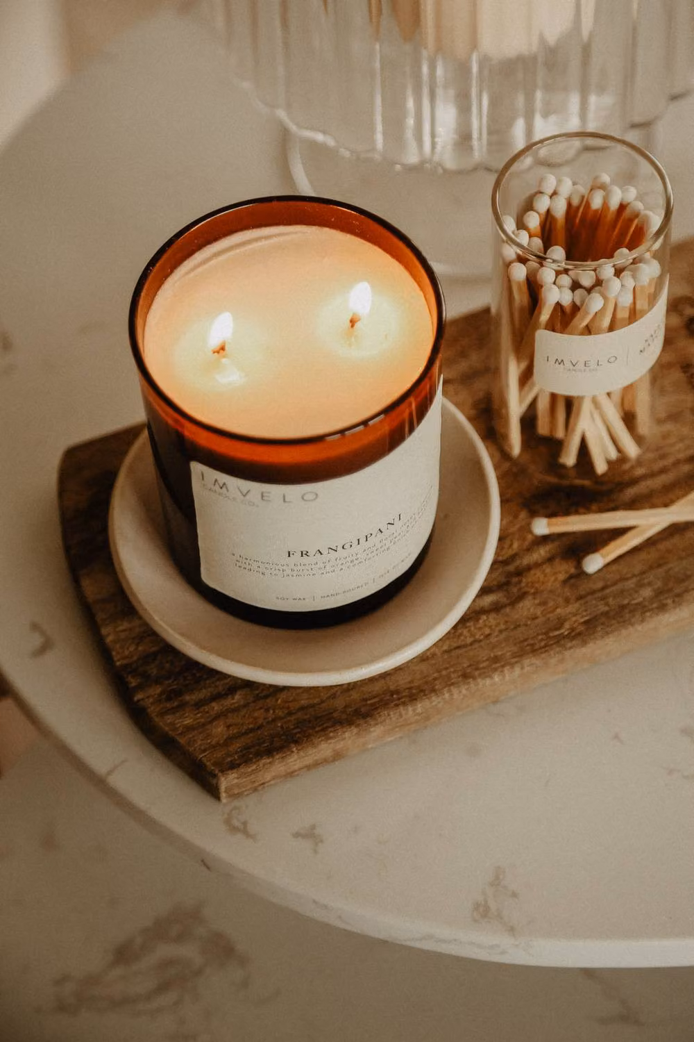 Imvelo Candle Co Signature Frangipani Soy Wax Candle in Amber Glass, 30 g – 2