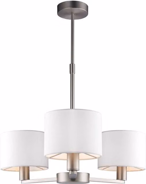 Netlighting Daley 3 Light Multi Arm Ceiling Pendant in Matt Nickel with Vintage White Silk Effect Shades and E14 Base