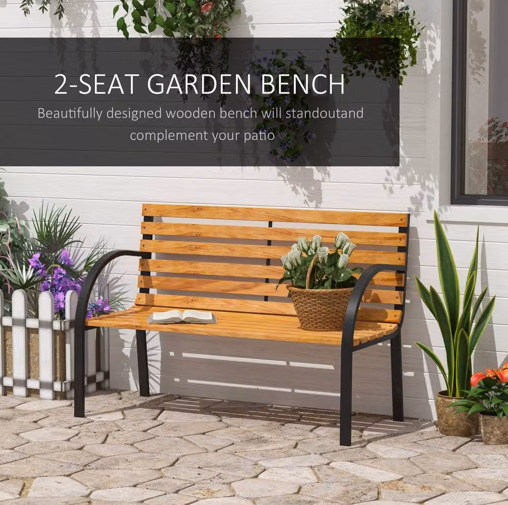 STILVORA 2 Seater Garden Bench with Steel Frame in Light Oak – 4