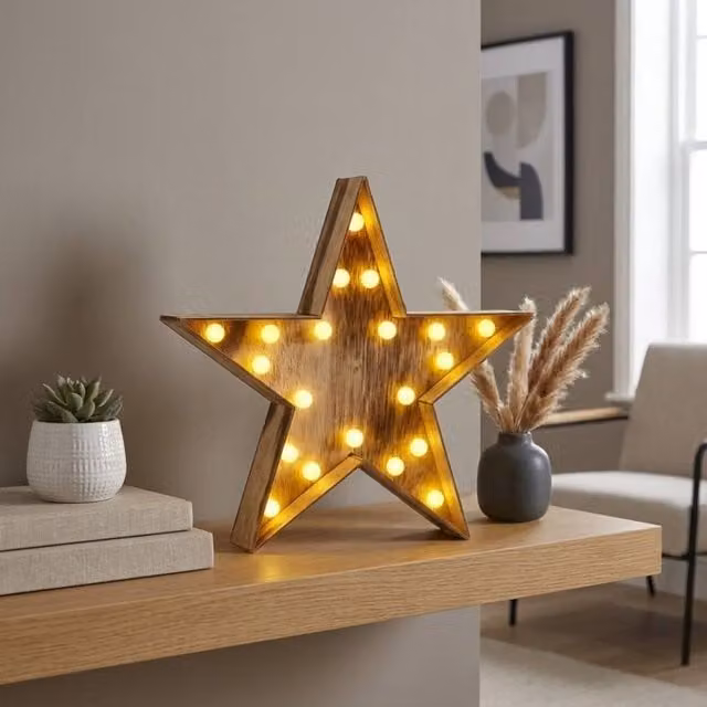 Garden Greatness Wooden Star LED Tabletop Decoration in Beige