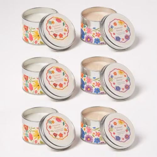 Homescapes Summer Breeze Floral Scented Candle Gift Set, 6 Pack, White and Multicolour – 1