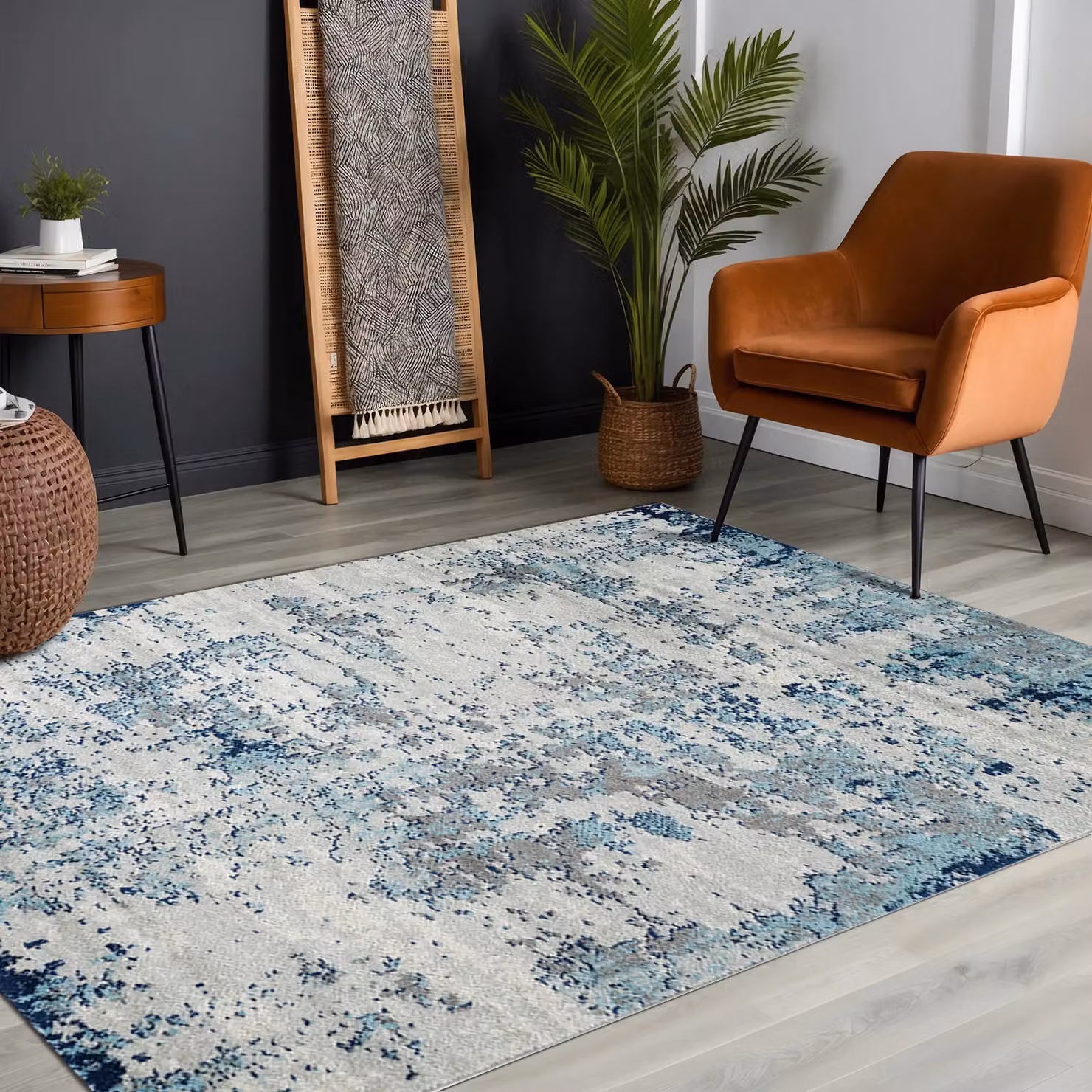 Livabliss Sunderland Abstract Modern Marble Rug in Navy Blue and Grey, W: 160 cm, L: 220 cm – 3