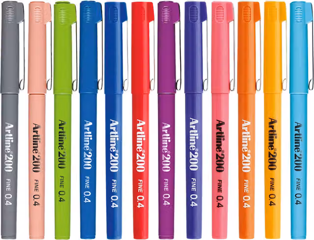 Artline 200 Fineliner Writing Pens, Assorted Colours, 12 Pack