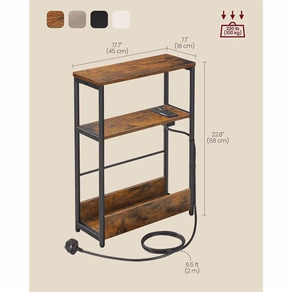 EONLION Brown Slim Side Table with Charging Station – 2