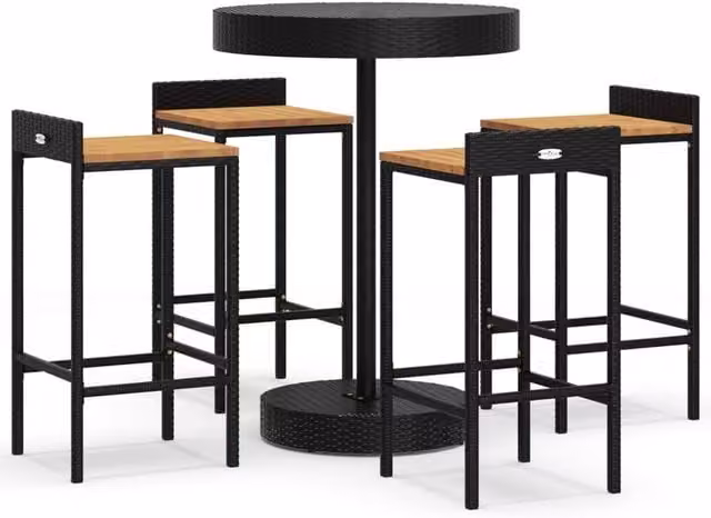 Berkfield Home 5 Piece Garden Bar Set in Black Poly Rattan and Solid Acacia Wood – 1