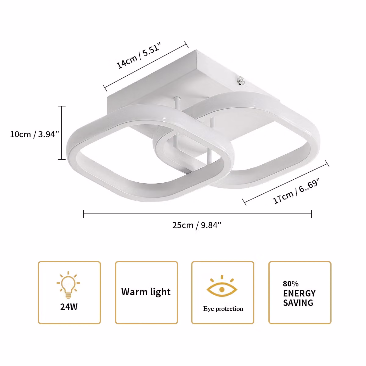 COMELY 22W Modern Square LED Ceiling Light in White – 3